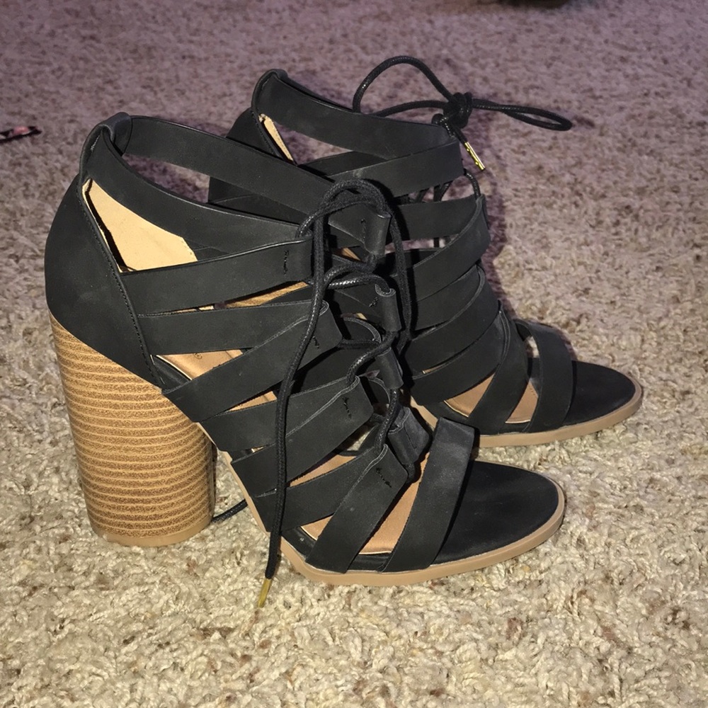 Black strapped heels